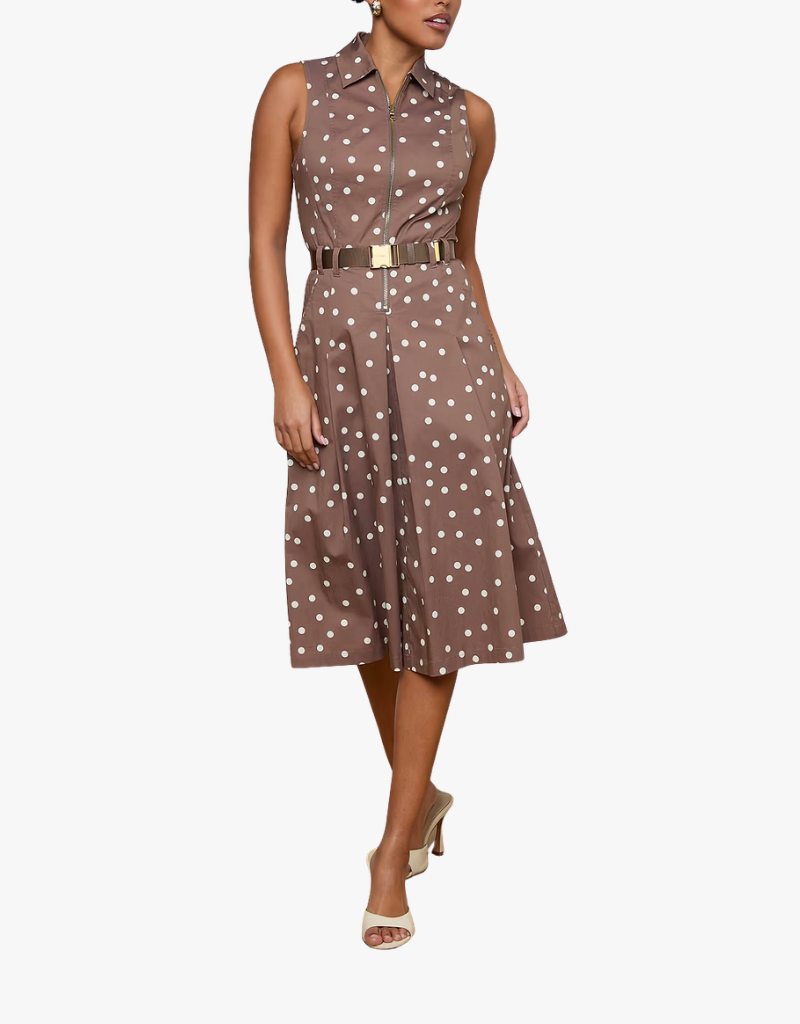 L'agence Kylo Belted Shirt Dress in Cardamom & Ecru Polka Dot