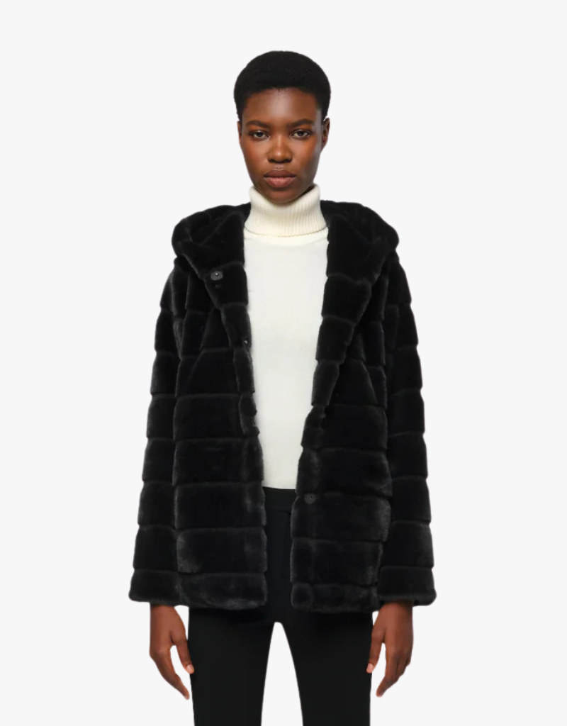 Apparis Goldy Recycled Polyester Pluche Faux Fur Coat Noir