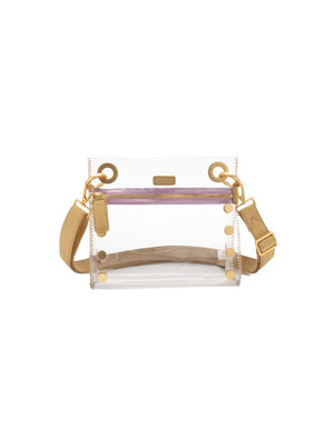 Hammitt Tony Clear Small Crossbody Handbag in Sandcastle & Brushed Gold with Lilac Zip