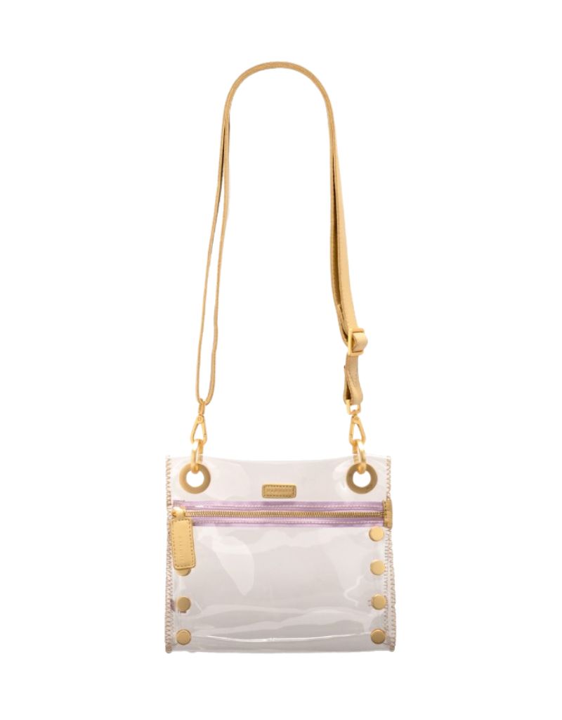 Hammitt Tony Clear Small Crossbody Handbag in Sandcastle & Brushed Gold with Lilac Zip