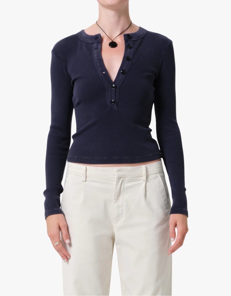 Citizens of Humanity Varra Henley Shirt in Mineral Navy