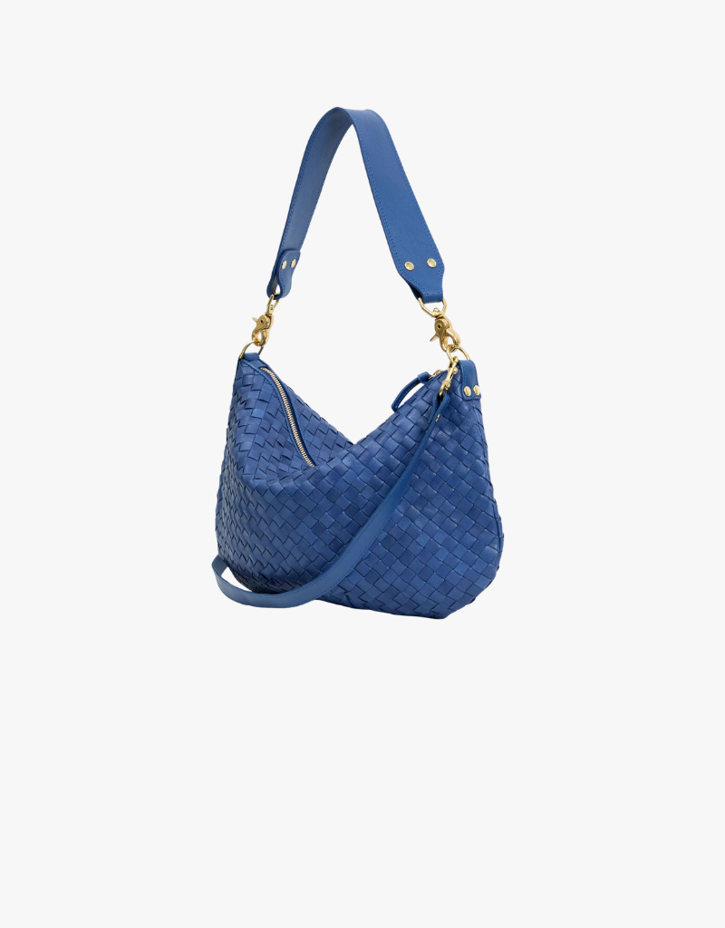 Clare V. Moyen Messenger - Medium Woven Diagonal in French Blue