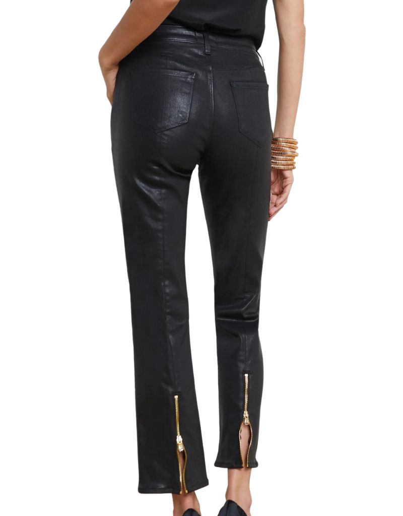 L'agence Ginny High Rise Straight Jean in Noir Coated
