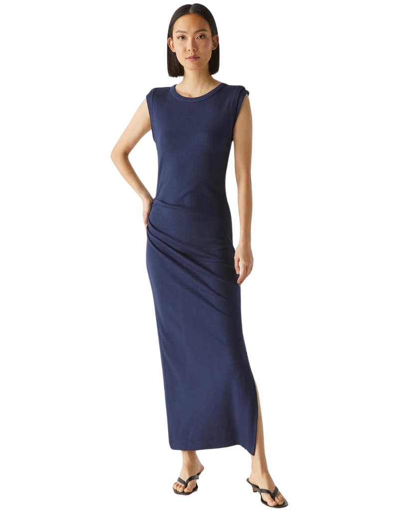 Navy Calliope Power Shoulder Maxi dress By Michael Stars