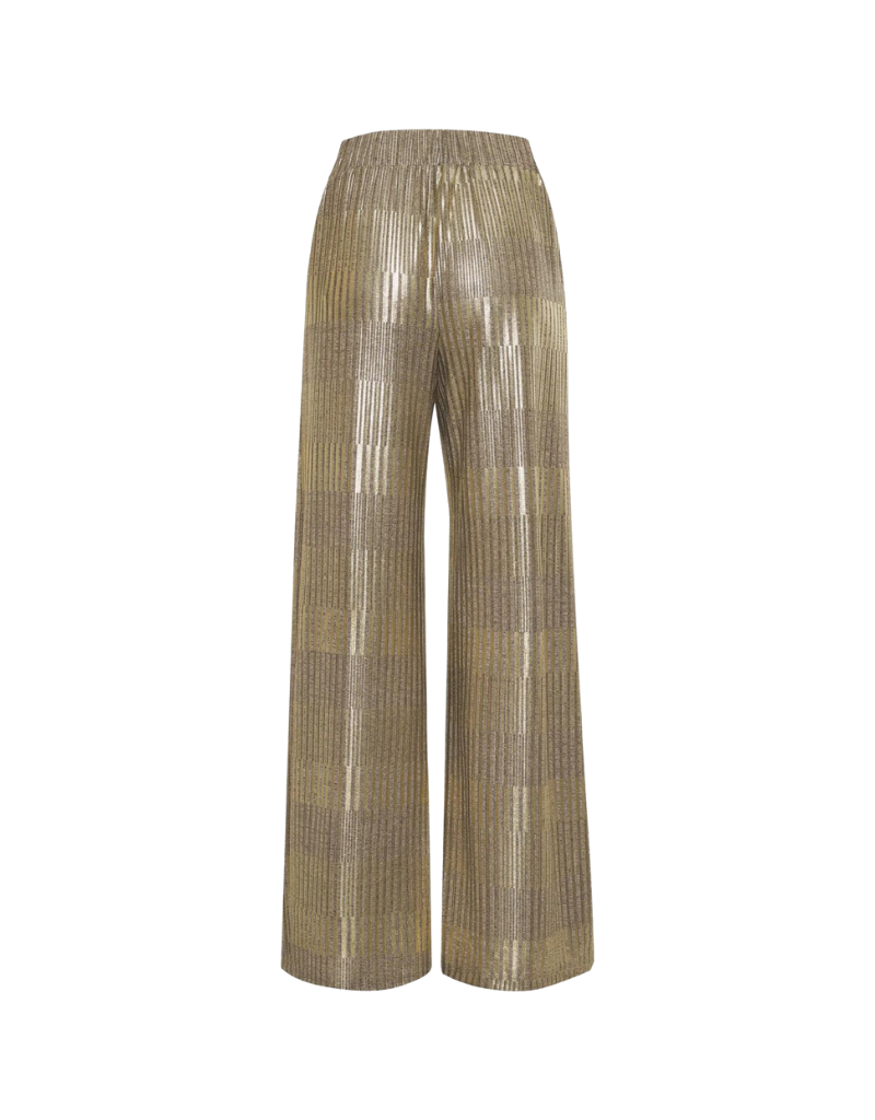 Nightcap Clothing High Waist Lamè Wide Leg Pant in Taupe & Gold