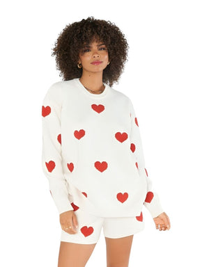 Show Me Your Mumu Go To Sweater in Tossed Heart Knit Red