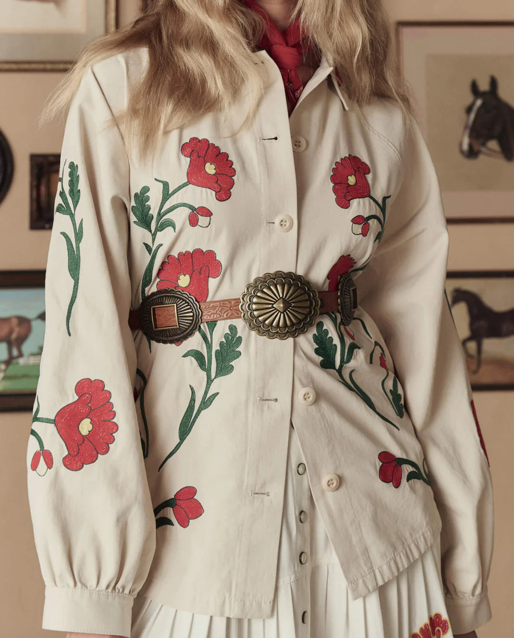 The Great The Western Embroidered Commodore Jacket in Cream