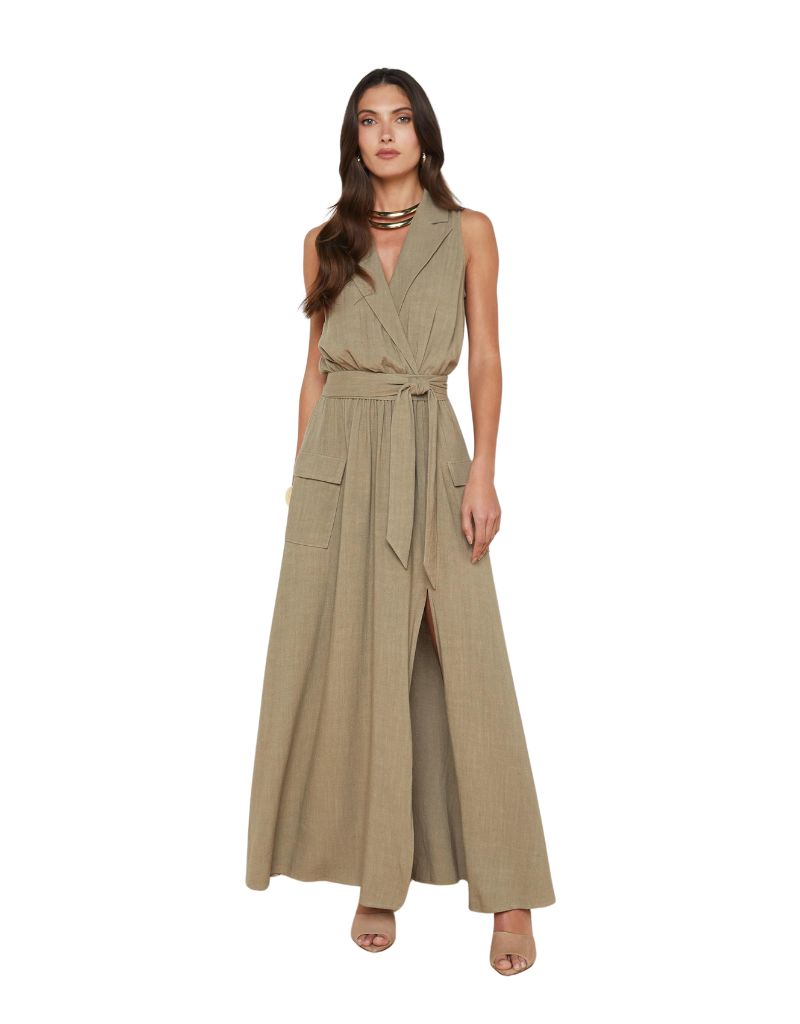 L'agence Mayer Military Maxi Dress in Covert Green