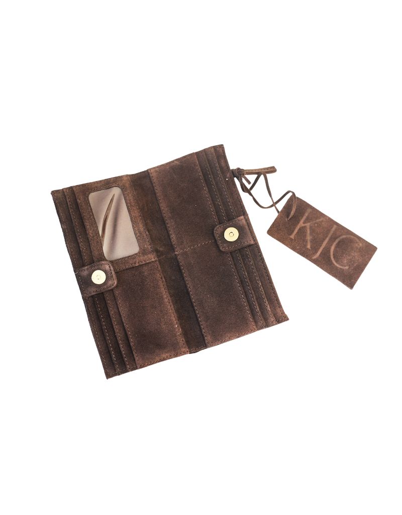 KJC Kimberly Suede Clutch Wallet In Chocolate