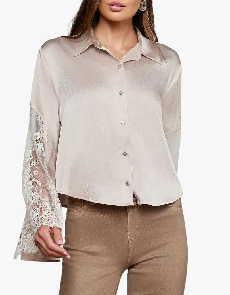 L'agence Capri Lace Sleeve Blouse in Feather Grey