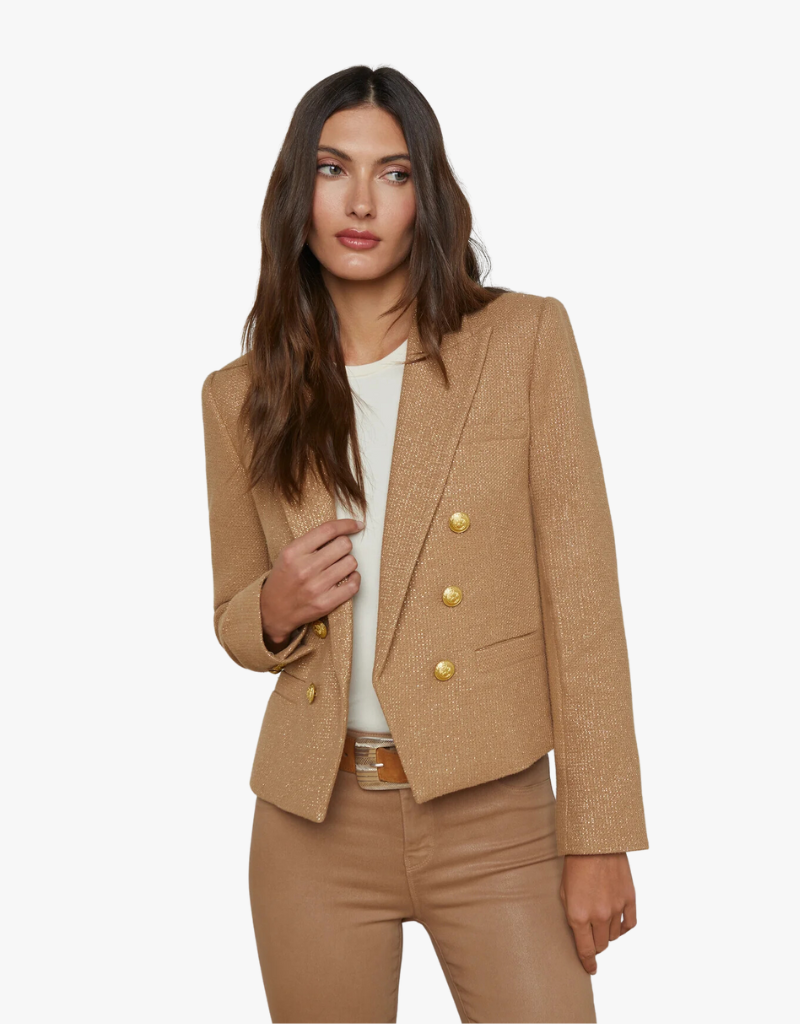 L'agence - Brooke Double Breasted Crop Blazer, Latte & Gold