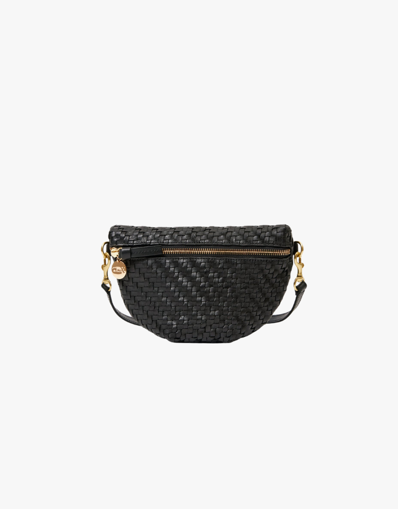 Clare V. Petite Fanny in Black Woven Zig Zag