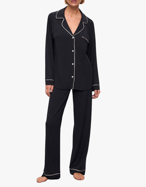 Eberjey The Long PJ Set in Black & Sorbet Pink