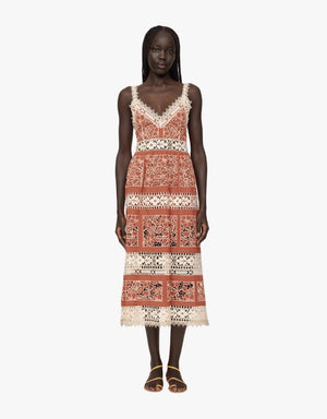 Sea NY Joah Embroidery Sleeveless Midi Dress in Brick