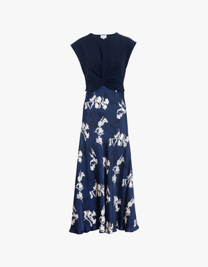 Tanya Taylor Rosabeth Dress in Maritime Blue & Cream Multi