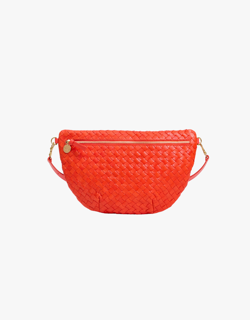 Clare V. Grande Fanny in Bright Poppy Woven Diagonal
