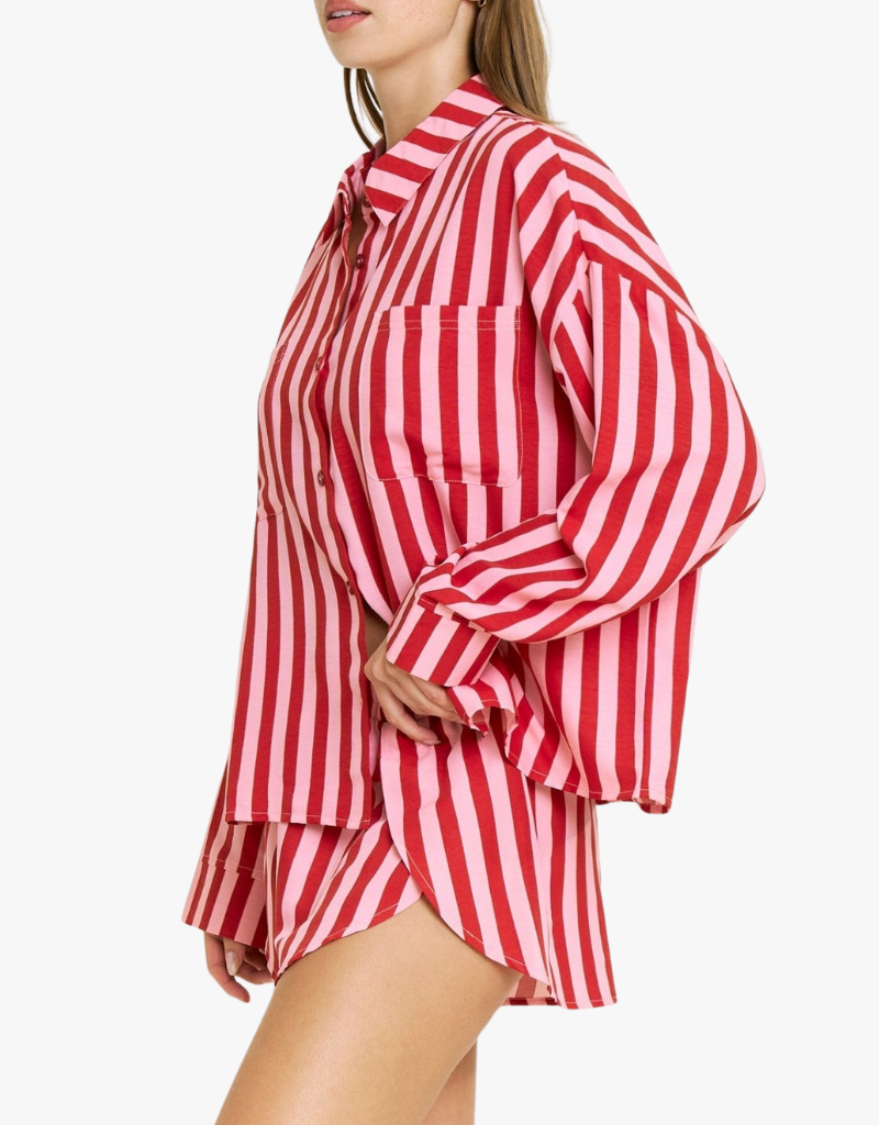 Honeydew Brunch Date Long Sleeve Shortie PJ Set in Santa Stripe