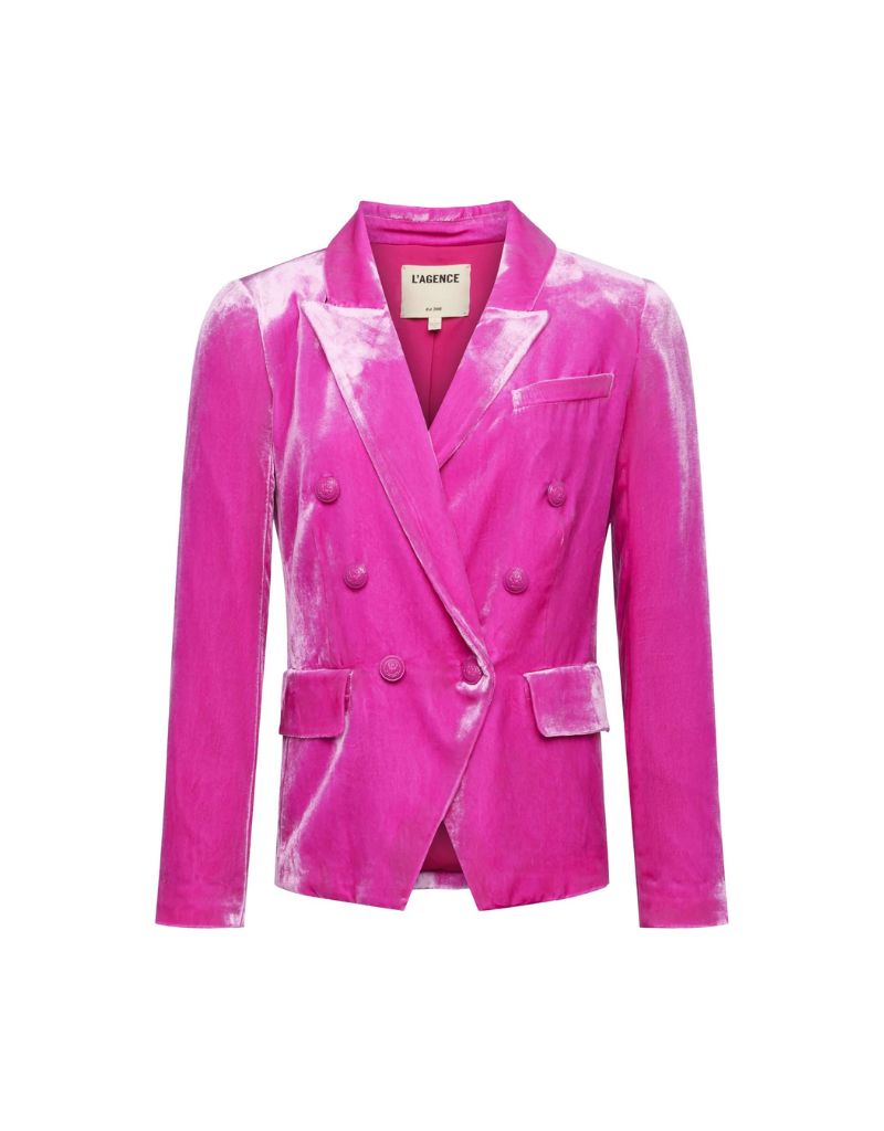 L'agence Kenzie Double Breasted Blazer in Hot Pink