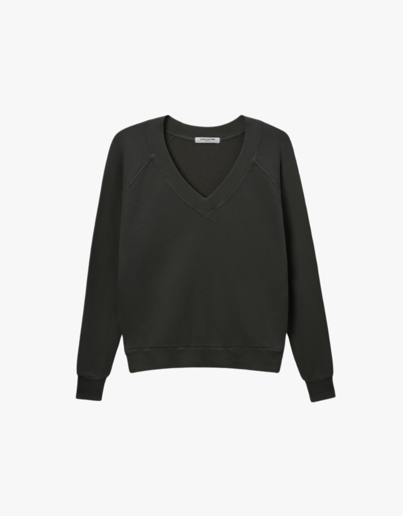 Perfect White Tee Sinead Relaxed French Terry V Neck Sweatshirt in True Black