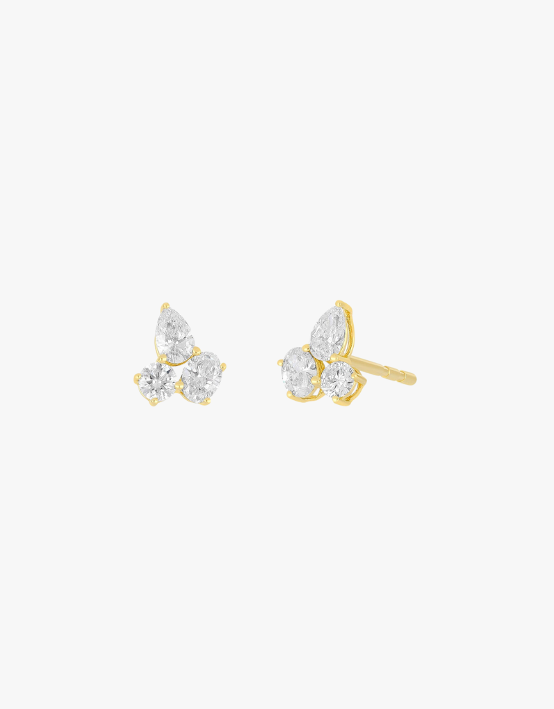 EF Collection Triple Diamond Cluster Stud Earrings in 14k Yellow Gold