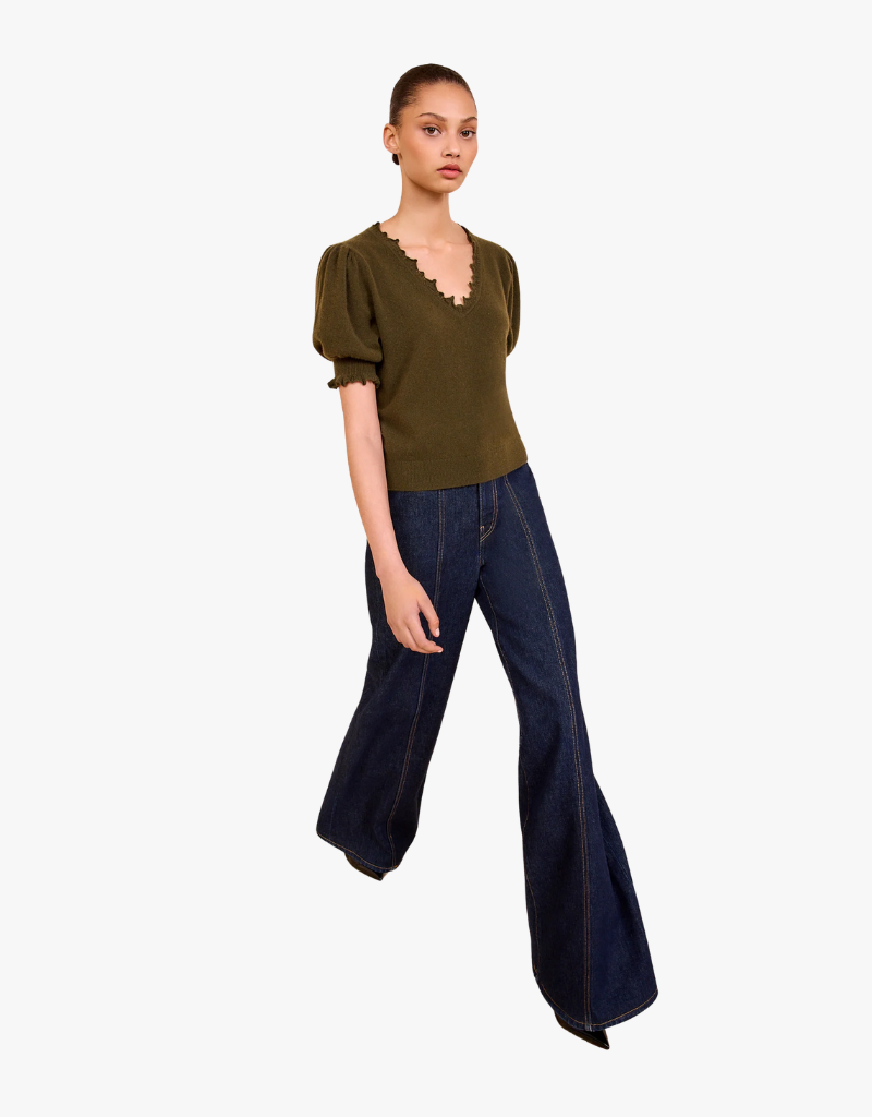 Ulla Johnson Polline Short Sleeve Top in Hunter