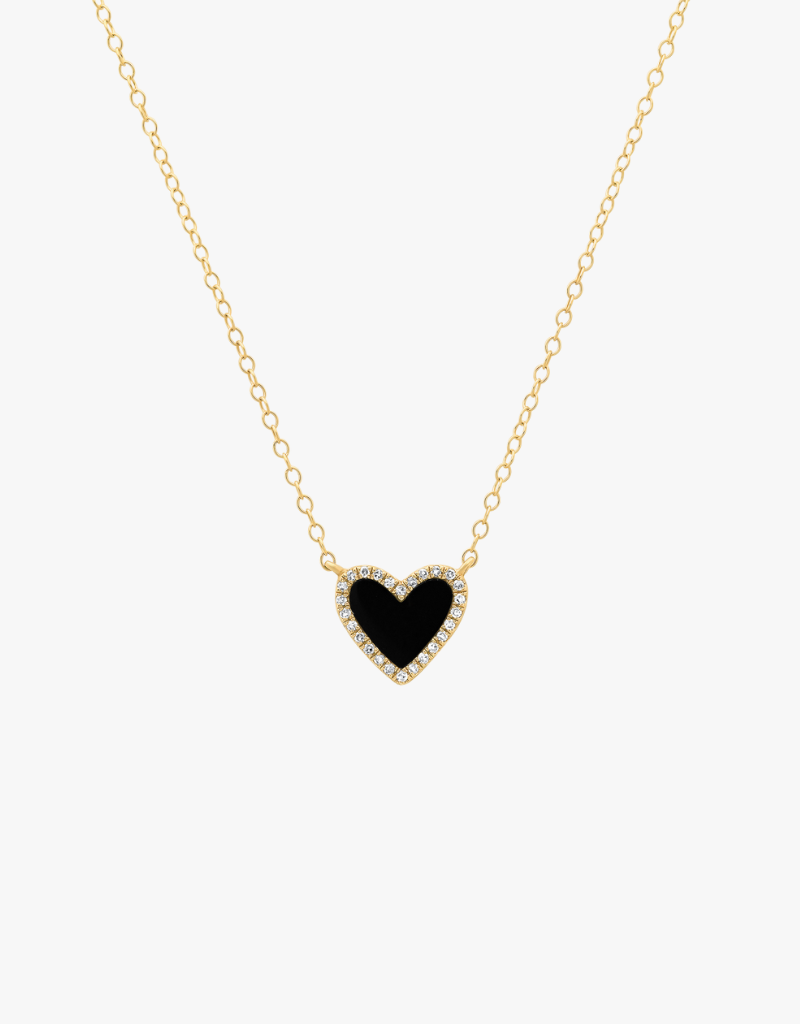 KJC Black Onxy Heart Diamond Necklace in Yellow Gold