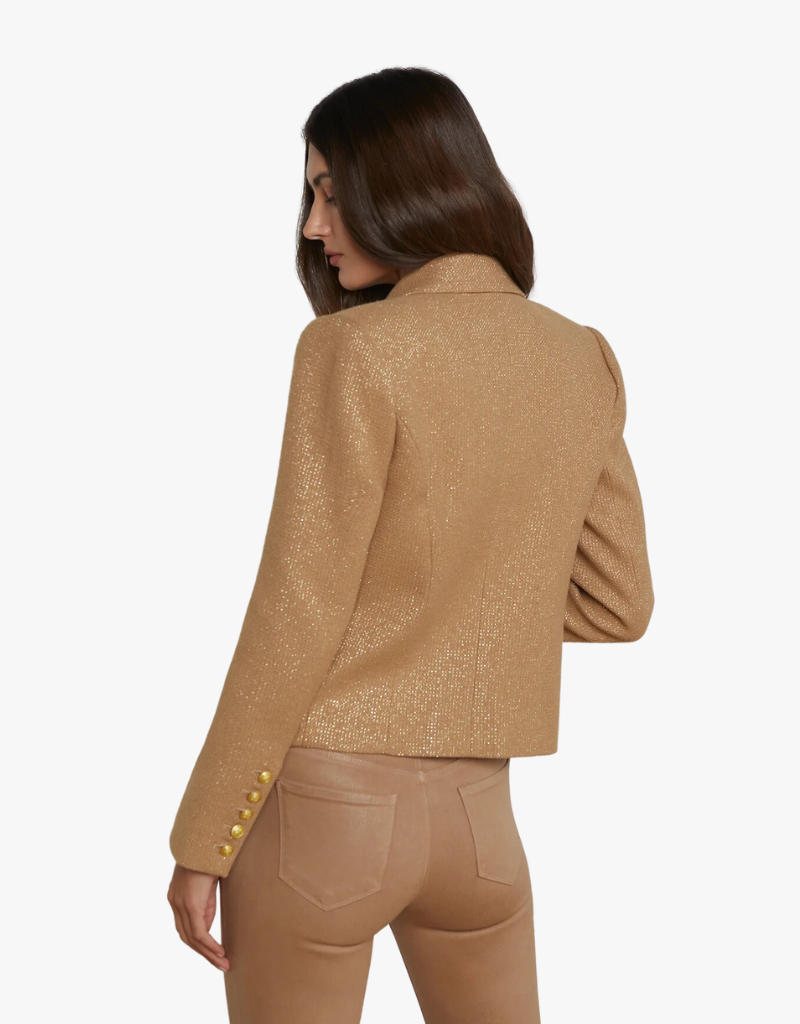 L'agence - Brooke Double Breasted Crop Blazer, Latte & Gold