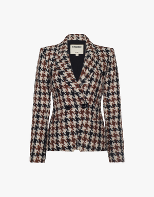 L'agence Marie Double Breasted Blazer in Black, Brown & Cream Houndstooth