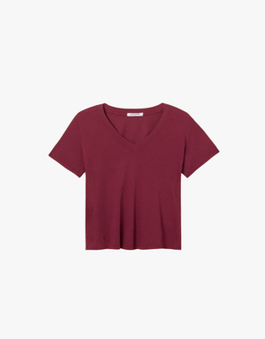 Perfect White Tee Hendrix Cotton Short Sleeve Boxy V Neck Tee in Dark Burgundy