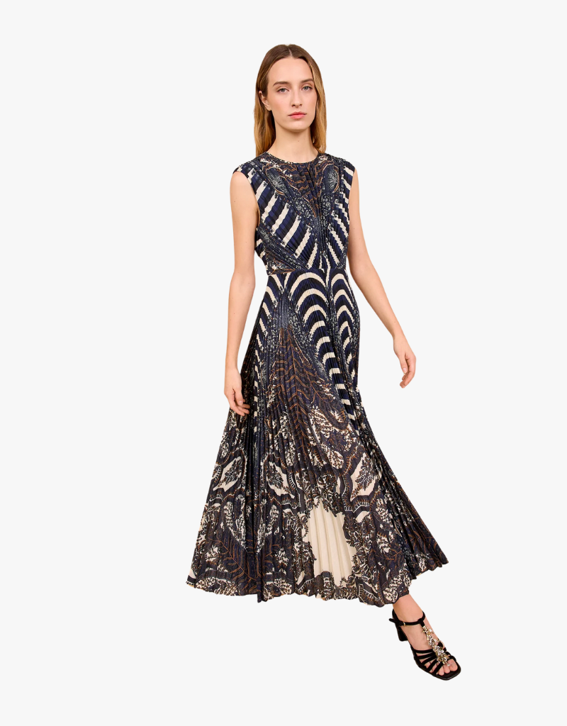 Ulla Johnson Violeta Pleated Sleeveless Midi Dress in Eclipse