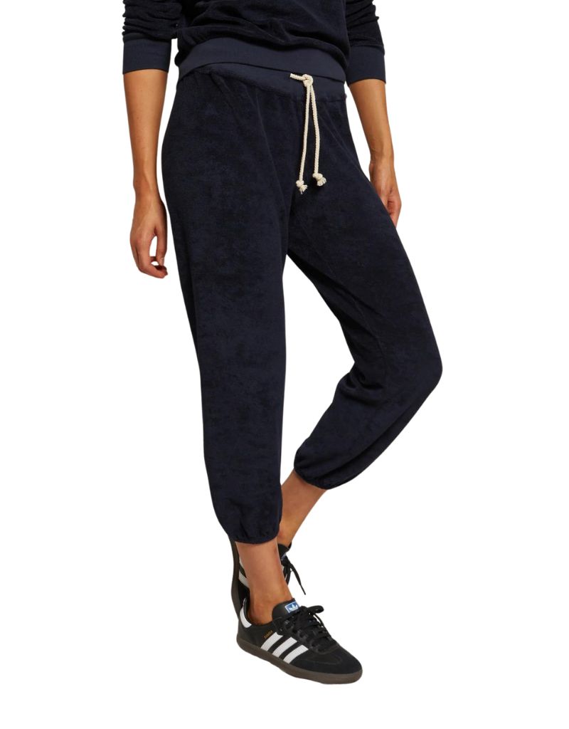 Perfect White Tee Gogo Loop Terry Joggers in Navy
