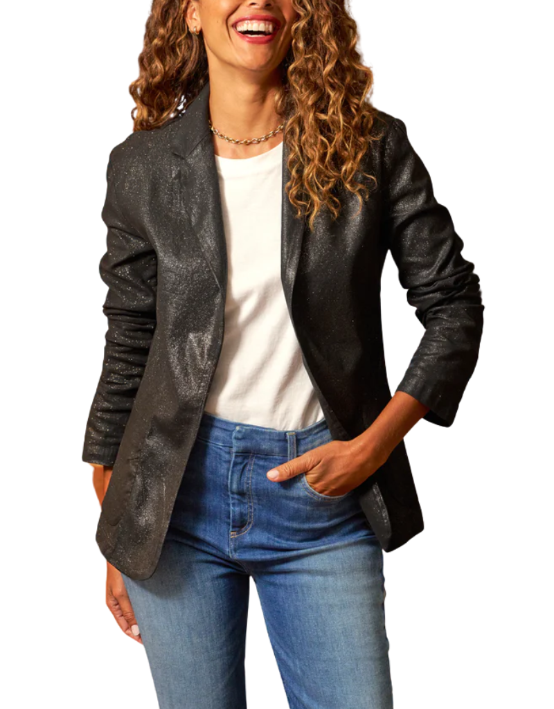 Frank & Eileen Dublin Tailored Blazer in Gold Glitter (Italian Performance Denim)