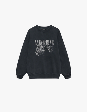 Anine Bing Spencer Sweatshirt Spotted Leopard in Washed Black