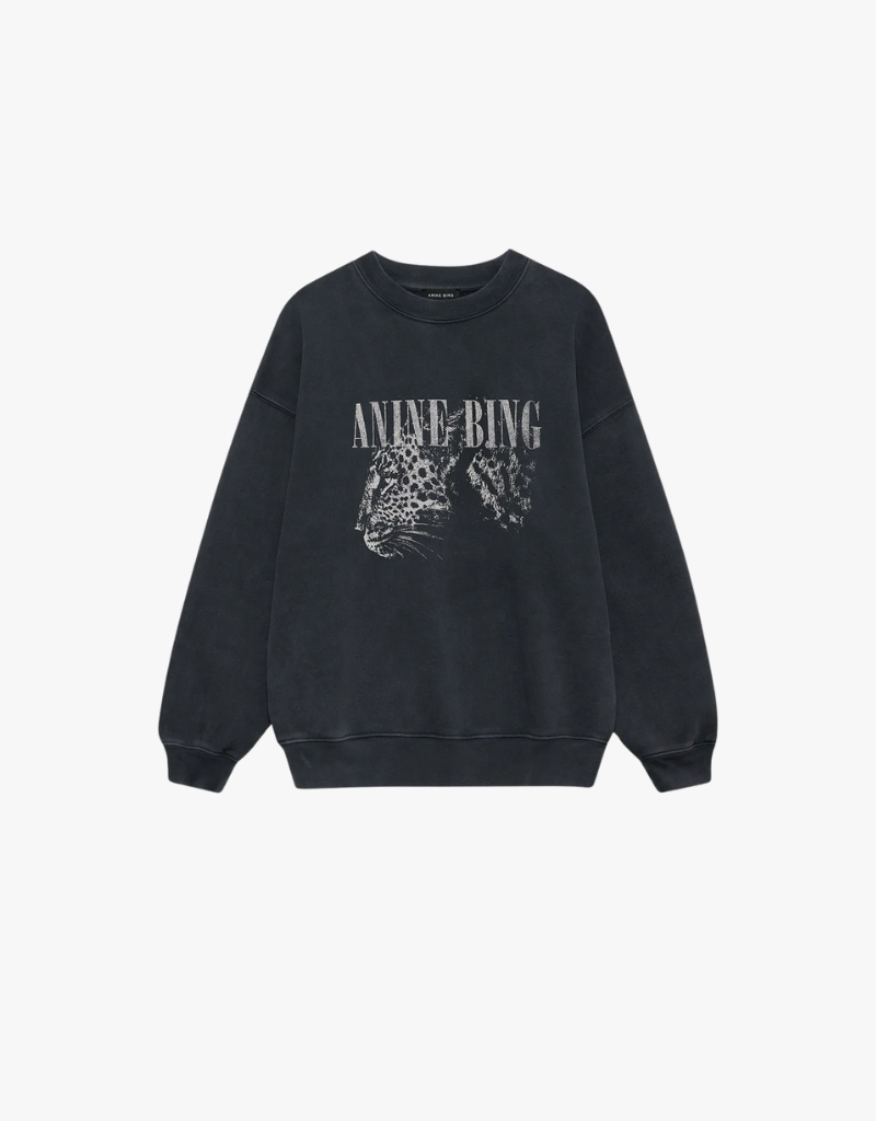 Anine Bing Spencer Sweatshirt Spotted Leopard in Washed Black