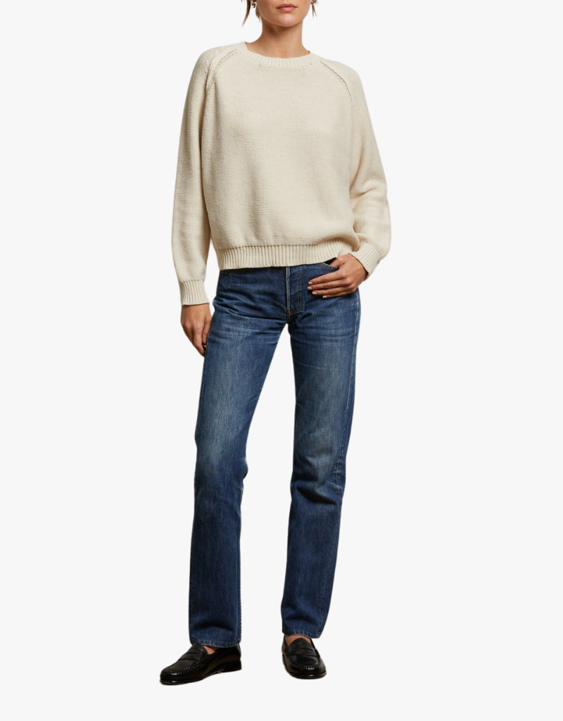 Perfect White Tee Evie Cotton Raglan Crew in Sugar