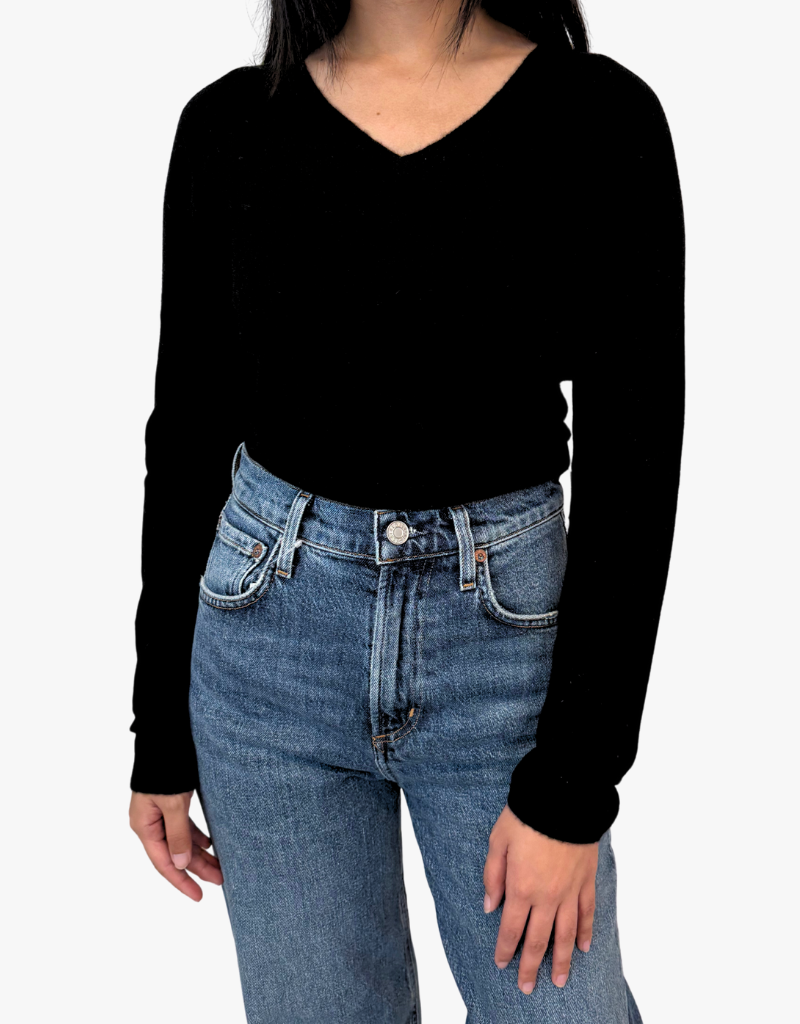 Estheme Olivia Cashmere Fitted V-Neck Sweater in Noir