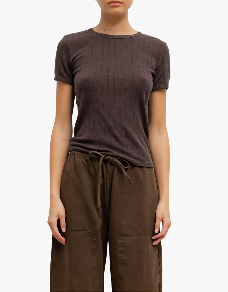 Leset Pointelle Slim Fit Tee in Choco