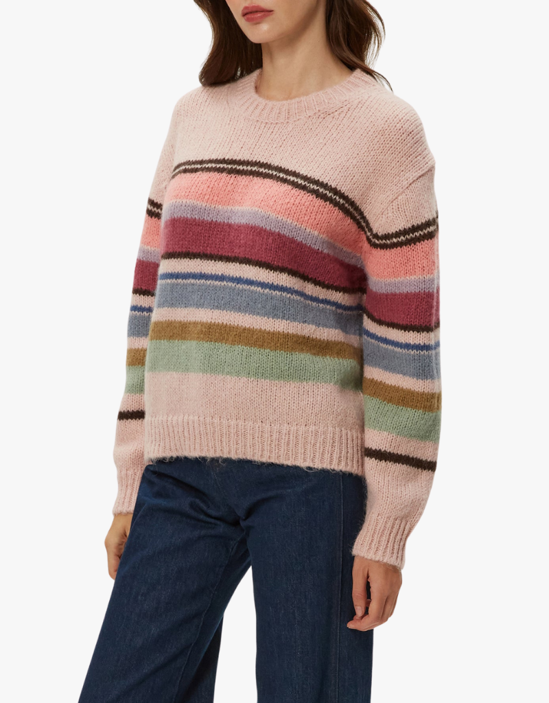 Michael Stars Aura Striped Crew Pullover in Pink Combo