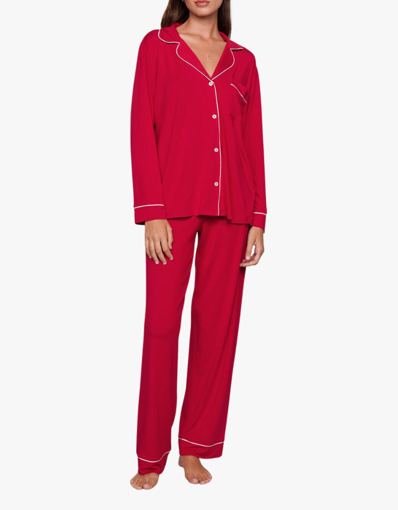 Eberjey The Long PJ Set in Holly Red & Ivory