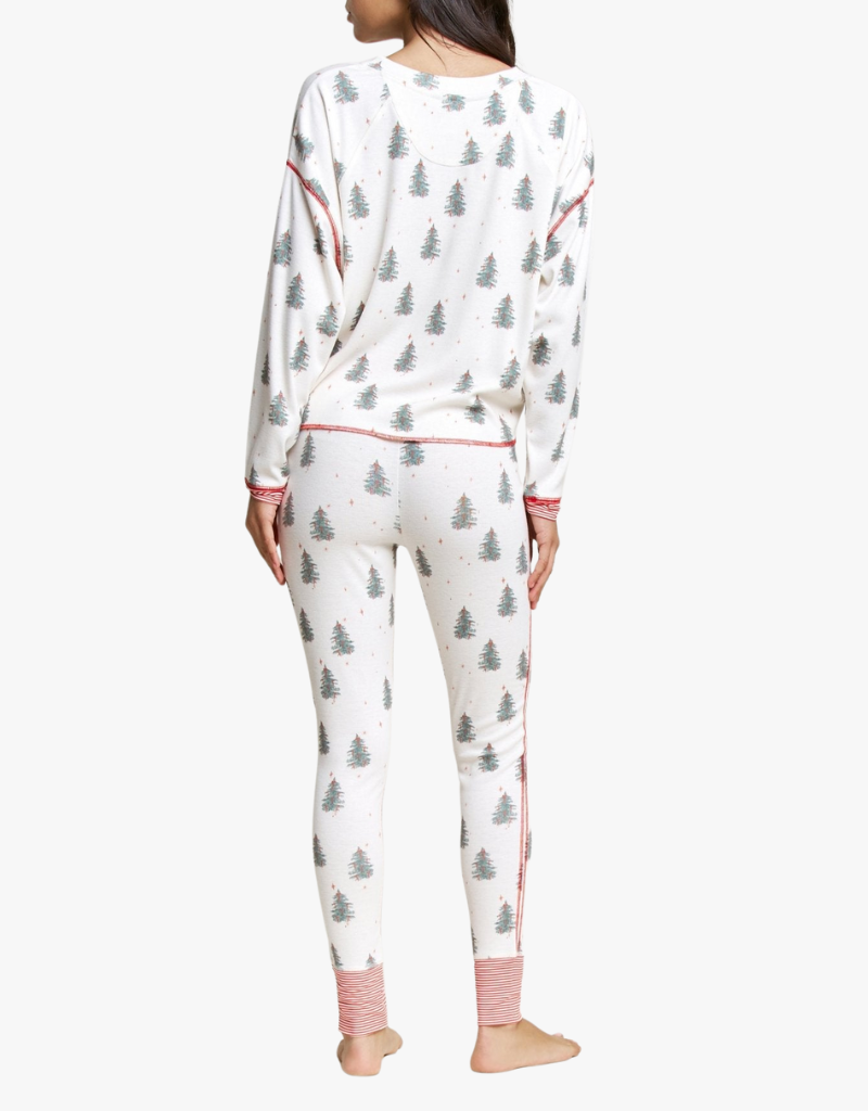 Honeydew Back in Bed Long Henley Set in Ivory Trees