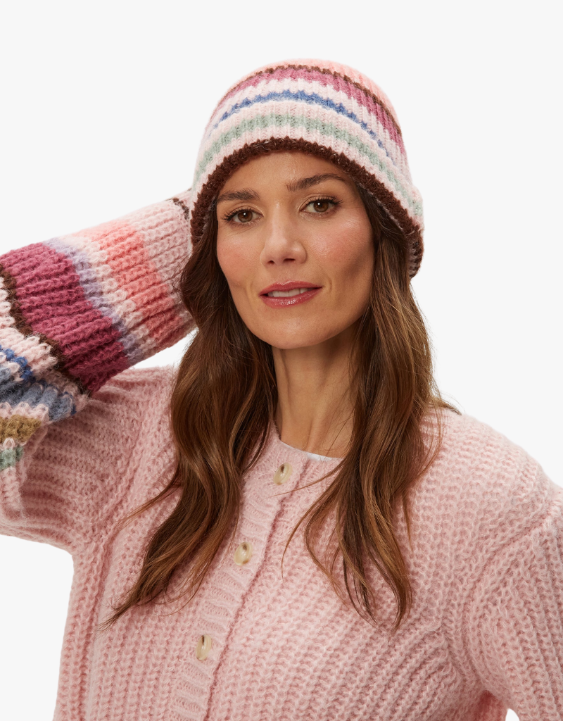 Michael Stars Striped Beanie in Pink Combo
