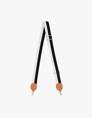 Clare V. Adjustable Crossbody Strap in Black & Cream Stripe with Cuoio Tabs
