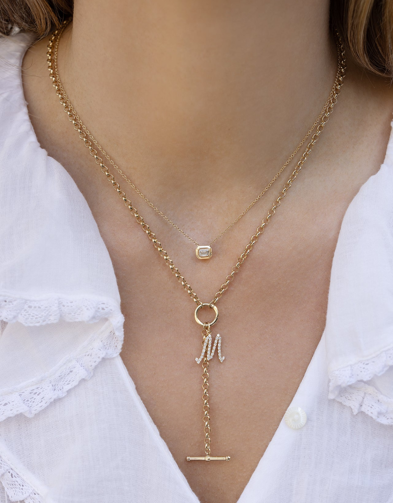 EF Collection Emerald Cut Diamond Necklace in 14k Yellow Gold