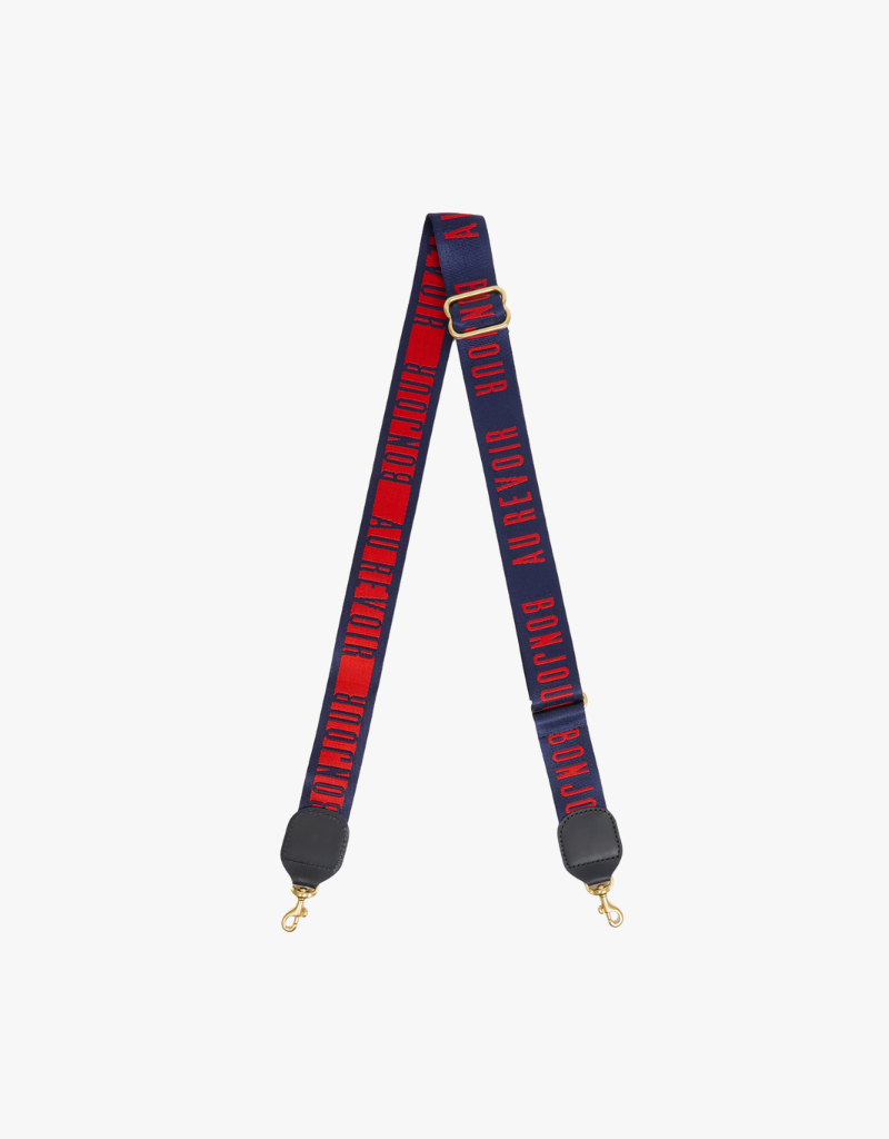 Clare V. Adjustable Crossbody Strap in Navy & Poppy Bonjour Au Revoir
