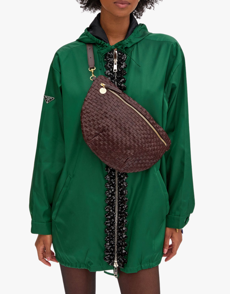 Clare V. Grande Fanny in Tobacco Woven Checker