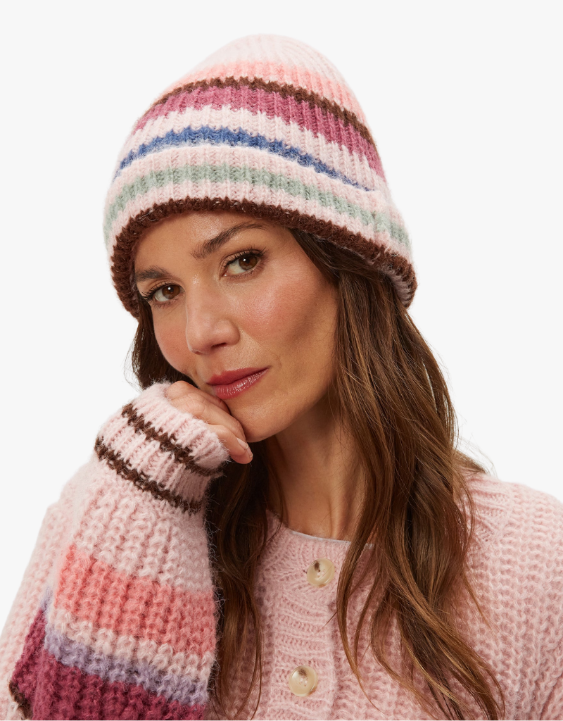 Michael Stars Striped Beanie in Pink Combo