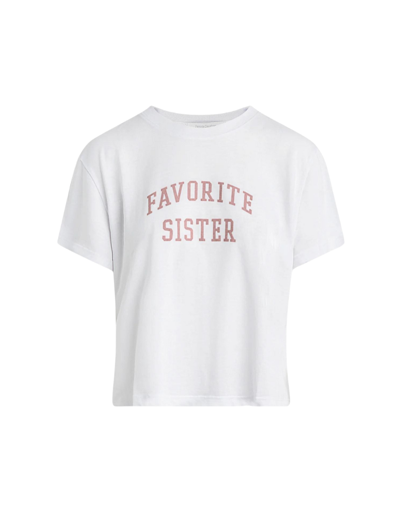 Favorite Daughter Favorite Sister Cropped Collegiate Tee in Bright White