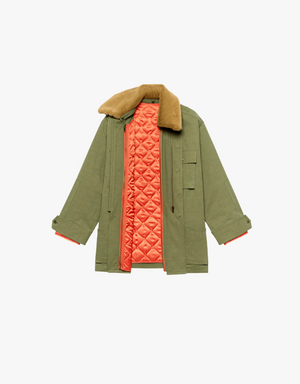 The Great The Quilted Liner Parka in Army with Hot Orange
