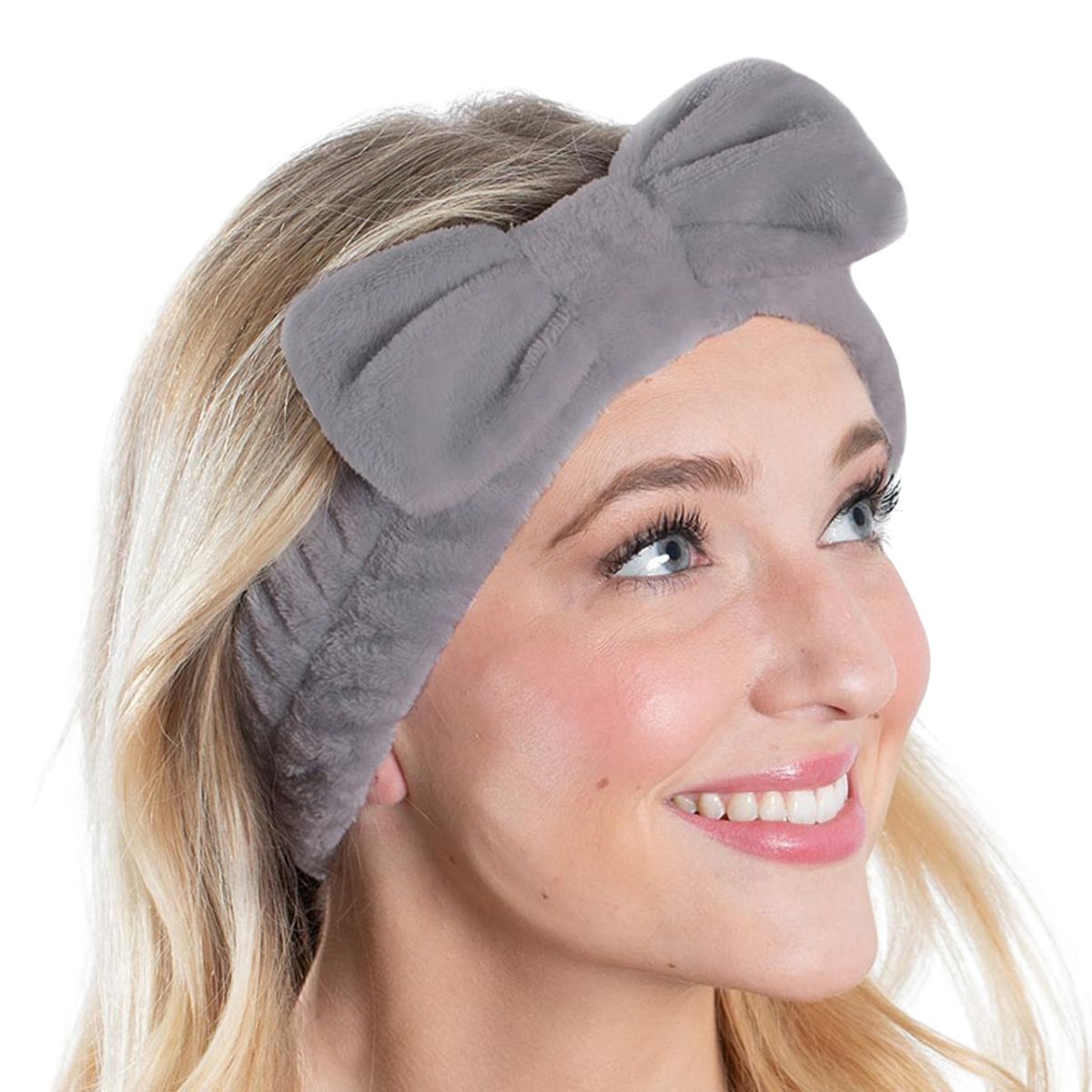 Bella Sleep + Spa Plush Bow Spa Headband in Gray