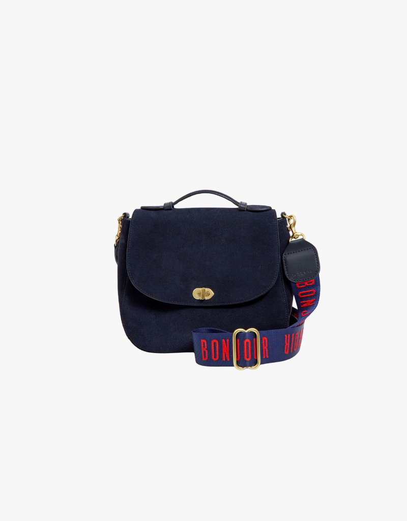 Clare V. Adjustable Crossbody Strap in Navy & Poppy Bonjour Au Revoir